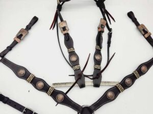 Rancher Rawhide detail rose gold concho headstall bridle western browband (36)