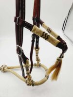 Rawhide bosa hand braided leather headstall horse hair (5)