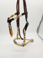 Rawhide bosa hand braided leather headstall horse hair (9)