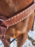 white buckstitch breast collar belt style headstall split ear western headstall (11)