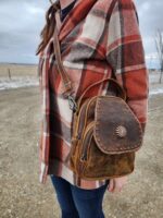 Western BAckpack purse leather bag fashion sling crossbody backpack purse cowgirl cowhide hair ok (4)