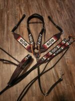 Apache Red Headstall Western Bridle Leather Breast Collar Split Reins Beading (10)