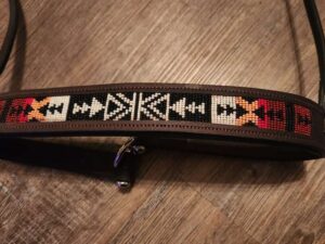 Apache Red Headstall Western Bridle Leather Breast Collar Split Reins Beading (12)