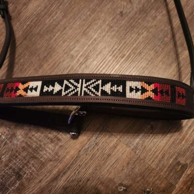 Apache Red Headstall Western Bridle Leather Breast Collar Split Reins Beading (12)