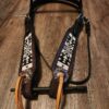 Apache Red Headstall Western Bridle Leather Breast Collar Split Reins Beading (18)