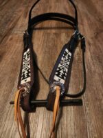 Apache Red Headstall Western Bridle Leather Breast Collar Split Reins Beading (18)