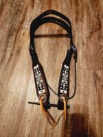 Apache Red Headstall Western Bridle Leather Breast Collar Split Reins Beading (24)