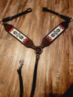 Apache Red Headstall Western Bridle Leather Breast Collar Split Reins Beading (26)