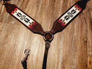 Apache Red Headstall Western Bridle Leather Breast Collar Split Reins Beading (26)