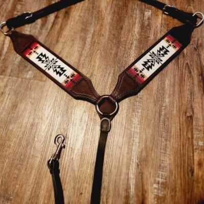 Apache Red Headstall Western Bridle Leather Breast Collar Split Reins Beading (26)