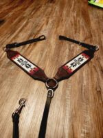 Apache Red Headstall Western Bridle Leather Breast Collar Split Reins Beading (27)