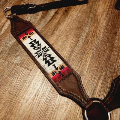 Apache Red Headstall Western Bridle Leather Breast Collar Split Reins Beading (29)