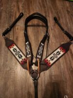 Apache Red Headstall Western Bridle Leather Breast Collar Split Reins Beading (3)