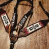 Apache Red Headstall Western Bridle Leather Breast Collar Split Reins Beading (4)