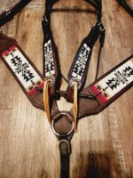 Apache Red Headstall Western Bridle Leather Breast Collar Split Reins Beading (5)