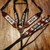 Apache Red Headstall Western Bridle Leather Breast Collar Split Reins Beading (7)