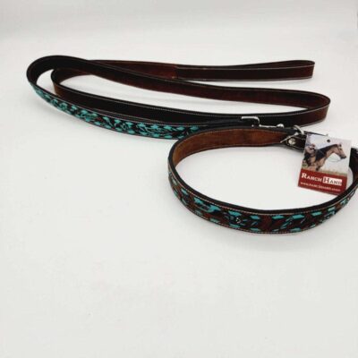 Leather Dog Leashes Tooled Matching Leather Leash 6 feet Dog collars Heavy duty with handle Dog leash mathcing dog collar sunflower (25)