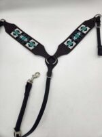 Turquoise western bridle headstall leather browband breast collar teal beaded beading western tack horse (19)