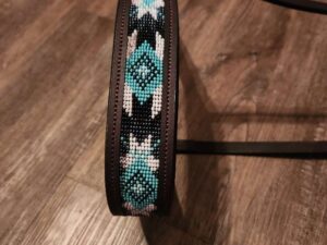 Turquoise western bridle headstall leather browband breast collar teal beaded beading western tack horse (2)