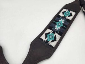 Turquoise western bridle headstall leather browband breast collar teal beaded beading western tack horse (24)