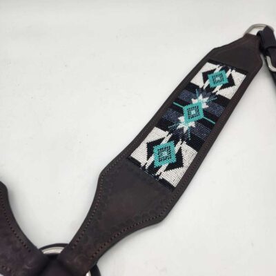Turquoise western bridle headstall leather browband breast collar teal beaded beading western tack horse (24)