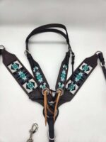 Turquoise western bridle headstall leather browband breast collar teal beaded beading western tack horse (34)