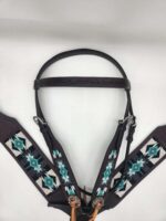 Turquoise western bridle headstall leather browband breast collar teal beaded beading western tack horse (37)