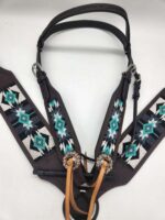 Turquoise western bridle headstall leather browband breast collar teal beaded beading western tack horse (39)