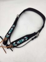 Turquoise western bridle headstall leather browband breast collar teal beaded beading western tack horse (44)