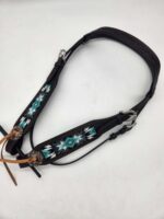 Turquoise western bridle headstall leather browband breast collar teal beaded beading western tack horse (45)