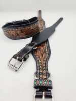 a leather dog collars tooled cowhide western good dog small medium large (5)