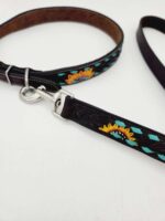 pink sunflower leather dog leash dog collar leashes for dogs leather leash pink yellow sunflower teal turquoise (5)