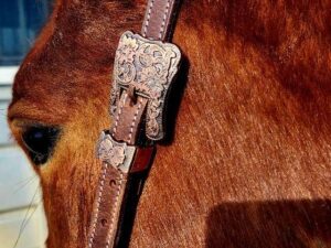 LEather rose gold western headstall bridle classic rose (5)