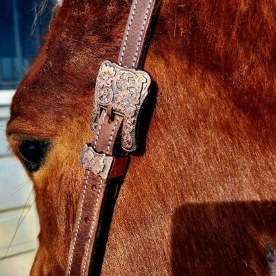 LEather rose gold western headstall bridle classic rose (5)