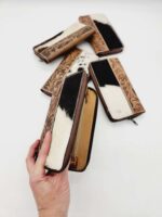 LEather wallet cutch cowhide wallet cluch purse western hair on tooled leather womens mens wallet (16)
