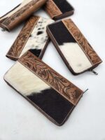 LEather wallet cutch cowhide wallet cluch purse western hair on tooled leather womens mens wallet (5)