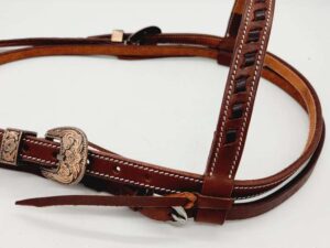 Leather headstall bridles western leather bridle rose gold buckle buckstitch brown bridles horses quarter horse (13)