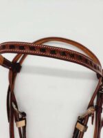 Leather headstall bridles western leather bridle rose gold buckle buckstitch brown bridles horses quarter horse (19)