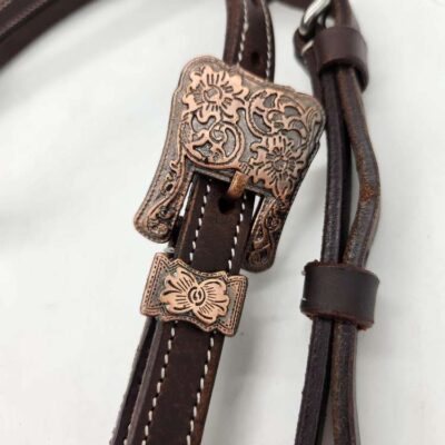 Leather headstall bridles western leather bridle rose gold buckle buckstitch brown bridles horses quarter horse (2)