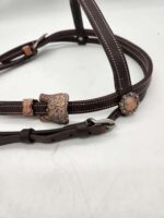 Leather headstall bridles western leather bridle rose gold buckle buckstitch brown bridles horses quarter horse (4)