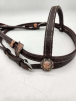 Leather headstall bridles western leather bridle rose gold buckle buckstitch brown bridles horses quarter horse (6)