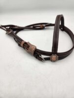 Leather headstall bridles western leather bridle rose gold buckle buckstitch brown bridles horses quarter horse (7)