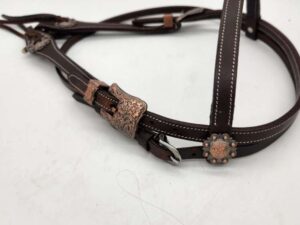 Leather headstall bridles western leather bridle rose gold buckle buckstitch brown bridles horses quarter horse (7)