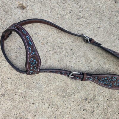 Turquoise Breeze Western Headstall - Sliding One Ear Leather Headstall - Barrel Racing & Team Roping Tack - Medium- No Throat Latch