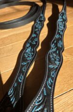 leather split reins ranch hand store turuqoise (1) black leather reins