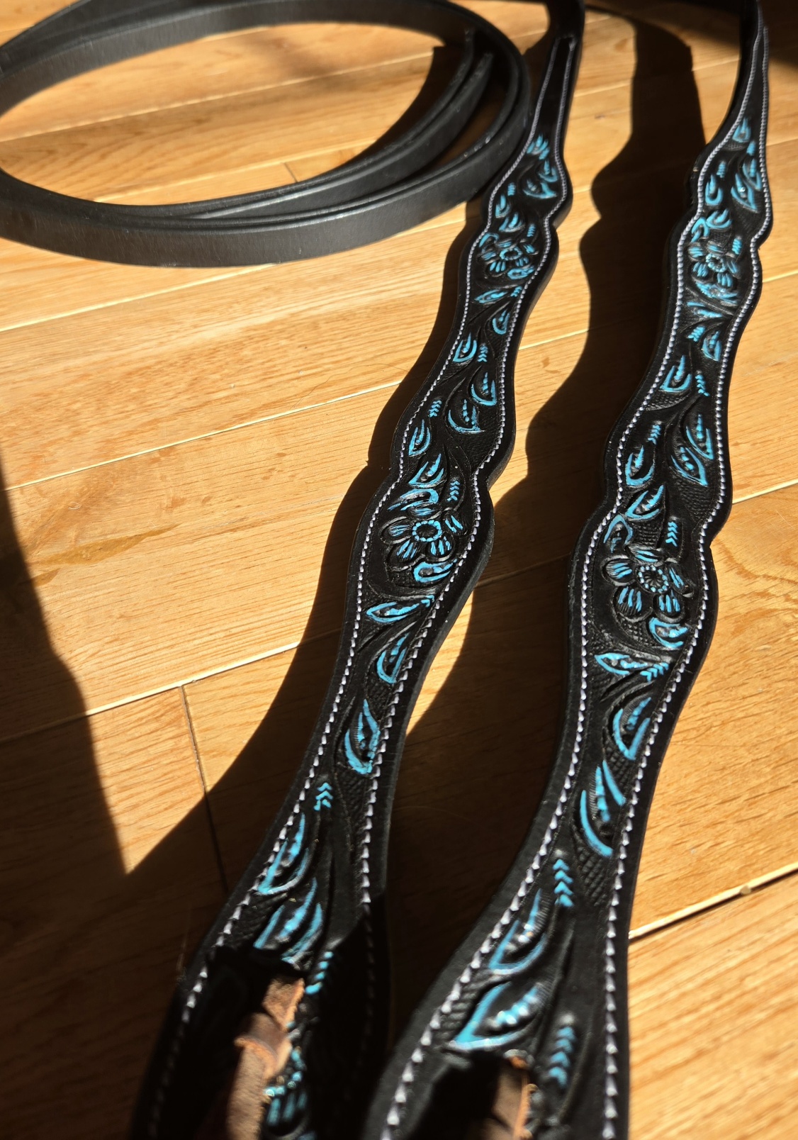 leather split reins ranch hand store turuqoise (5) black leather reins