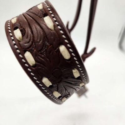 leather tiedown noseband rose gold white buckstitch headstall noseband western (17)