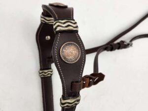 leather tiedown noseband rose gold white buckstitch headstall noseband western (5)