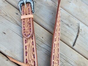 Leather headstall bridle western horse tack quarter horse western belt headstall buckstitch rose gold leather (26)