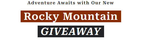 Text image displaying: "RANCH HAND" in large, capitalized letters with a rustic design. Below, the text reads "Adventure Awaits with Our New Rocky Mountain GIVEAWAY" in a mix of black and brown fonts. Get ready to explore!